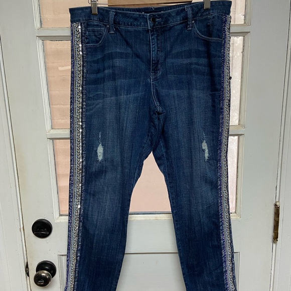 Laurie Felt Dark Blue Straight Leg Girlfriend Jeans with Embellishments - Picture 1 of 7